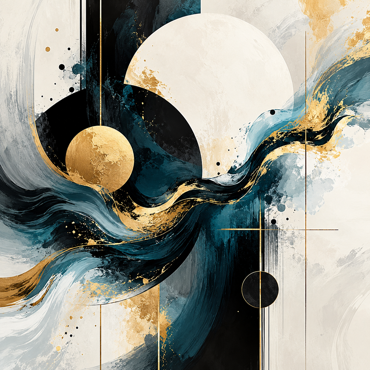 Abstract digital art – teal and gold waves