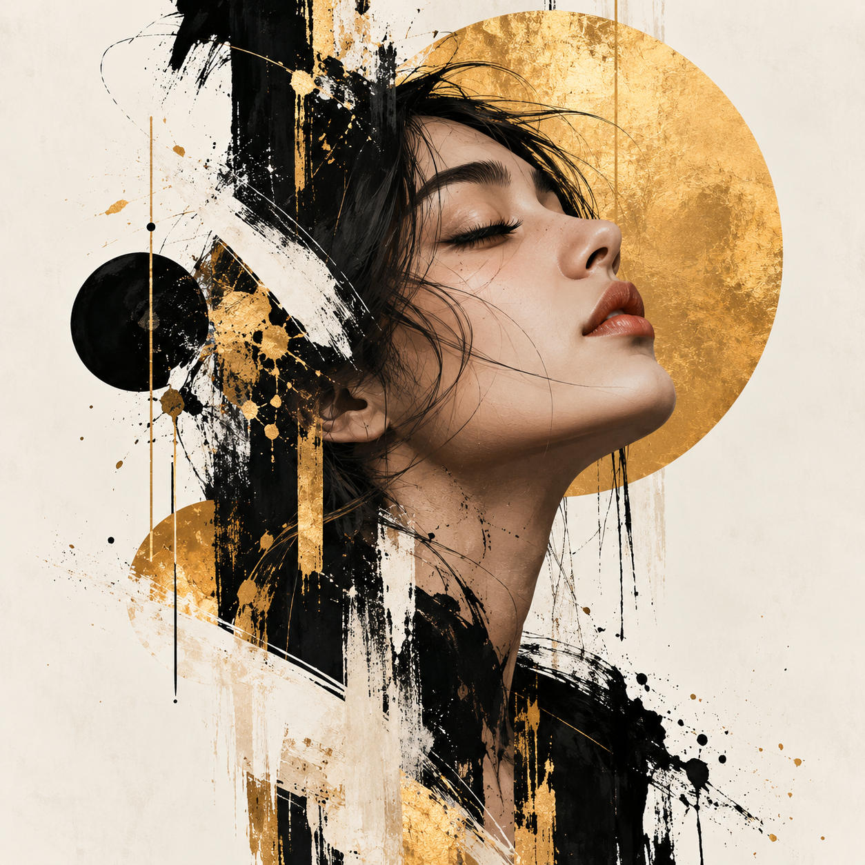 Digital portrait artwork – woman with gold circle